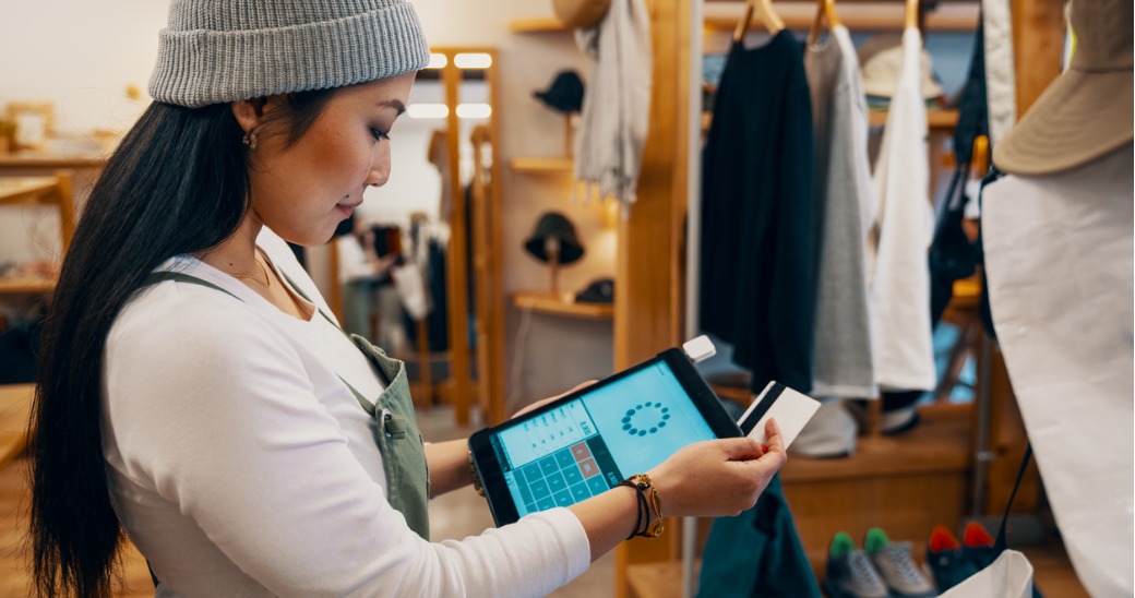 Customer using ipad in store